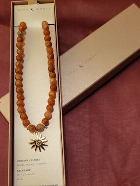 Luna Norte Orange Calcite Sun Pendant Necklace 16" + 2" Ext Bnib Ta M